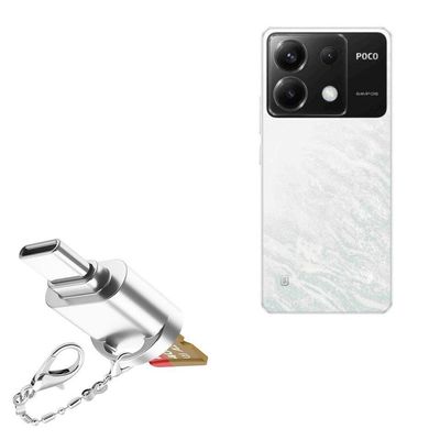 BoxWave Adapter Compatible with Poco X6 - Micro SD Card miniReader, USB Type-C OTG Reader USB3.0 Adapter Keychain - Metallic Silver