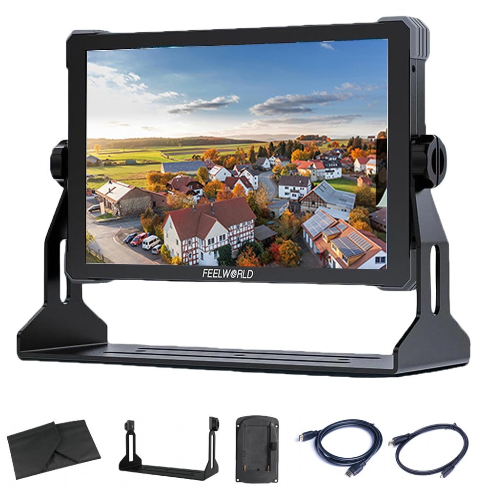 Feelworld T10 10.1 Inch Field Monitor, Aluminium 1920 * 1200 HD Touch Screen Monitor with Protective Corners 4K HDMI Input&Output F970 VESA Point for Event, Live Performance, TV Program