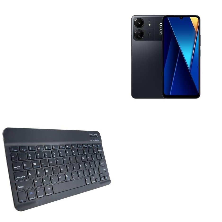 BoxWave Keyboard Compatible with Xiaomi Poco C65 - SlimKeys Bluetooth Keyboard, Portable Thin with Chiclet-Style Keys - Jet Black