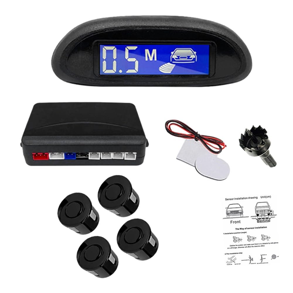 KACEPAR 4 Sensors Car Parking Assistance Reversing Radar LED Display Sound Warning Black, Car Reversing Radars System, Front/Rear LED Display 12V Car Vehicle Reverse Backup Radar System