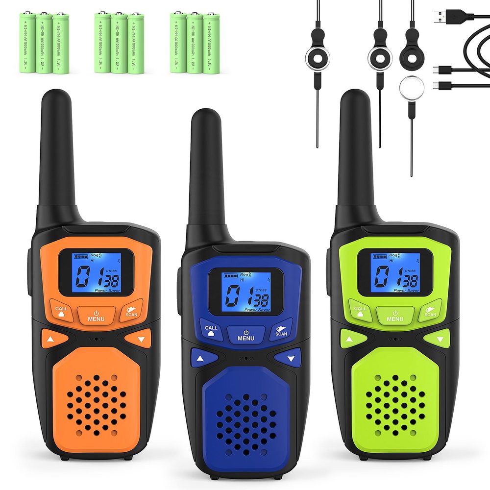 Adult Walkie Talkie WokTok Long Range Rechargeable Portable Two-Way Walkie Talkie, Hiking Accessories, SOS Sirens, NOAA Weather Alarms, Kid's Toys, Easy-to-Use Rechargeable Walkie Talkies,3 Pack
