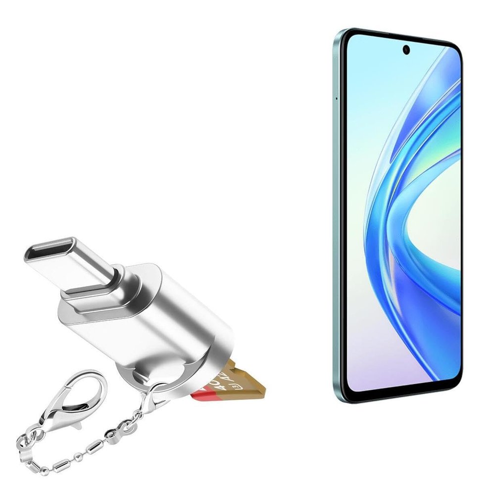 BoxWave Adapter Compatible with Honor X7b - Micro SD Card miniReader, USB Type-C OTG Reader USB3.0 Adapter Keychain - Metallic Silver