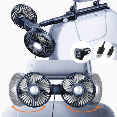 Nauttxon Car Fan for Backseat kids with Retractable Long Arm, [Comes with Car Charger] USB Car Seat Fan Headrest 360 Degree Rotatable 3 Speeds Separate Control for Vehicles SUV RV