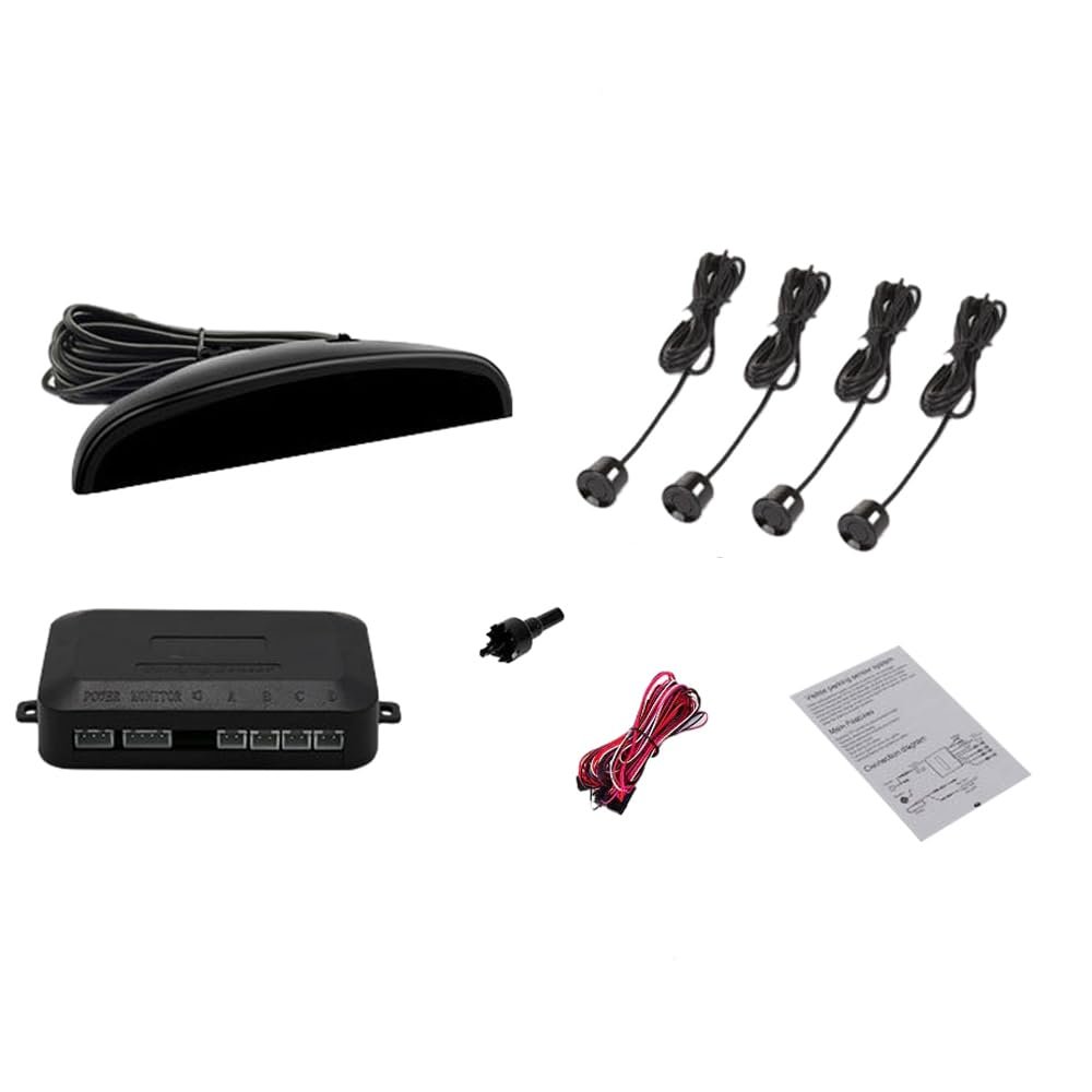 KACEPAR 12V Cars Reverse Backup Radar System with LED Display Parking Sensors Black, Alarm Buzzer Reminder for Safe Driving, Cars Parking Assistance Reversing Radar with 4 Sensors