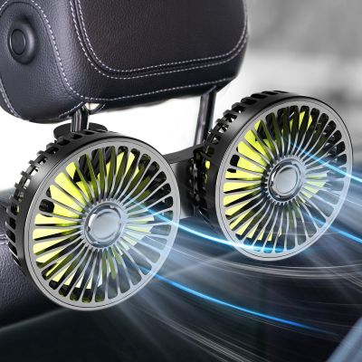 Dealswin Car Fan for Backseat kids, Dual Head USB Car Seat Fans, 360 Rotatable Strong Wind Rear Headrest CarFan for Baby, Air Circulation Fan with Adjustable Clip for Vehicles SUV RV