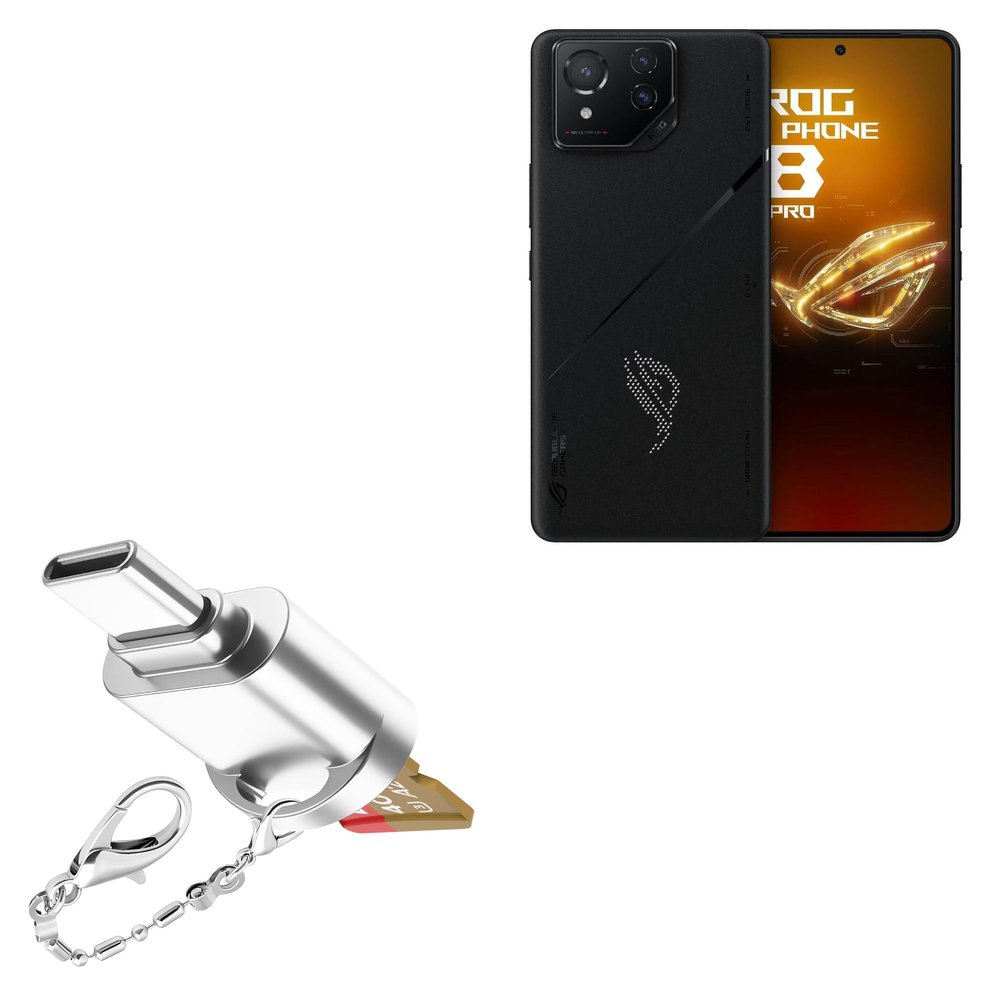 BoxWave Adapter Compatible with ASUS ROG Phone 8 Pro - Micro SD Card miniReader, USB Type-C OTG Reader USB3.0 Adapter Keychain - Metallic Silver