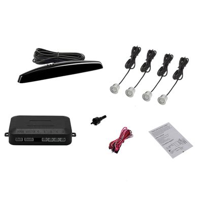 KACEPAR 12V Cars Reverse Backup Radar System LED Display Parking Sensors Silver, Alarm Buzzer Reminder for Safe Driving, 4 Parking Sensors Distance Detection Distance Display Sound Warning Buzzer