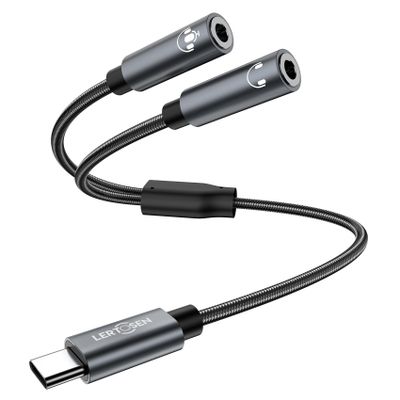 LERTOSEN USB C to Dual 3.5mm Female Headphone Splitter,Type C to Dual 3.5mm Female Aux Y Jack Headphone Adapter,USB C Microphone Adapter for iPhone 16/15 Pro Max/15 Pro/15 Plus,Galaxy S24/S23/ Ultra