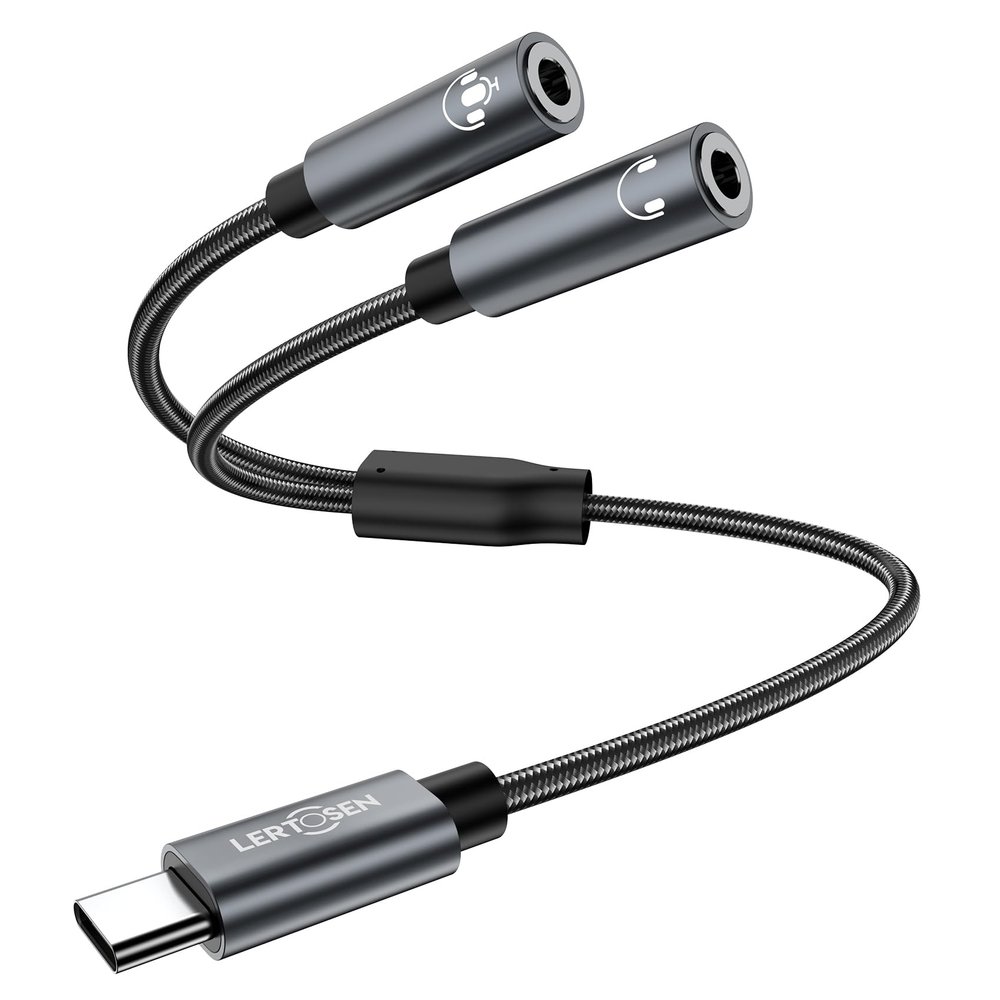 LERTOSEN USB C to Dual 3.5mm Female Headphone Splitter,Type C to Dual 3.5mm Female Aux Y Jack Headphone Adapter,USB C Microphone Adapter for iPhone 16/15 Pro Max/15 Pro/15 Plus,Galaxy S24/S23/ Ultra