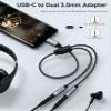 LERTOSEN USB C to Dual 3.5mm Female Headphone Splitter,Type C to Dual 3.5mm Female Aux Y Jack Headphone Adapter,USB C Microphone Adapter for iPhone 16/15 Pro Max/15 Pro/15 Plus,Galaxy S24/S23/ Ultra view 2