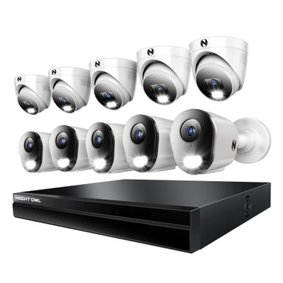 Night Owl Power Over Ethernet 24 Channel NVR Video Home Security Camera System with (10) Wired IP 4K HD Indoor/Outdoor Deterrence 5 Dome/5 Bullet Cameras and 4TB Hard Drive (5 Bullet/5 Dome)