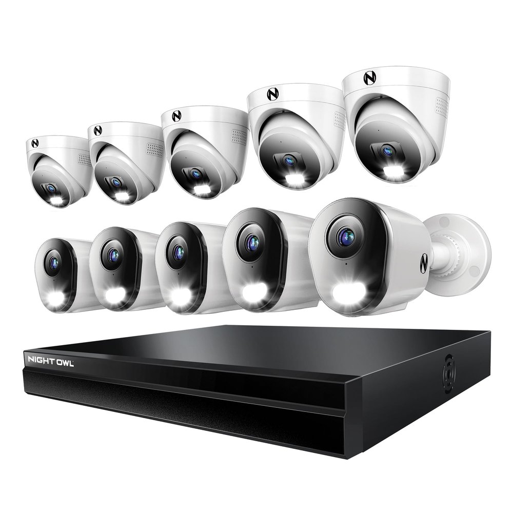Night Owl Power Over Ethernet 24 Channel NVR Video Home Security Camera System with (10) Wired IP 4K HD Indoor/Outdoor Deterrence 5 Dome/5 Bullet Cameras and 4TB Hard Drive (5 Bullet/5 Dome)