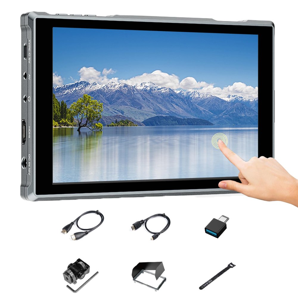 Feelworld FW759 PRO 7" Camera Monitor 22mm Ultra Thin 300g Lightweight 1280x800 178 Wide Angle 9:16 Touch Screen 4K 30Hz HDMI Power by NP-F/DC/Typr-C with Sun-Hood