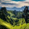 Loccor 9x6ft Fabric Mountain Landscape Backdrop New Zealand Travel Green Mountains Scenery Photography Background Kids Adults Travel Photo Studio Props view 1