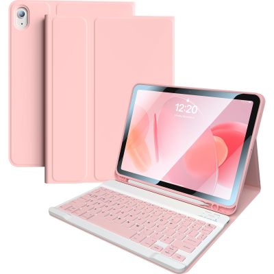 Kiloob for iPad 11th(A16,2025) 10th Generation Case with Keyboard 10.9 inch Wireless Detachable Folio Keyboard Cover with Pencil Holder for New iPad 10th Gen 2022 (Pink)