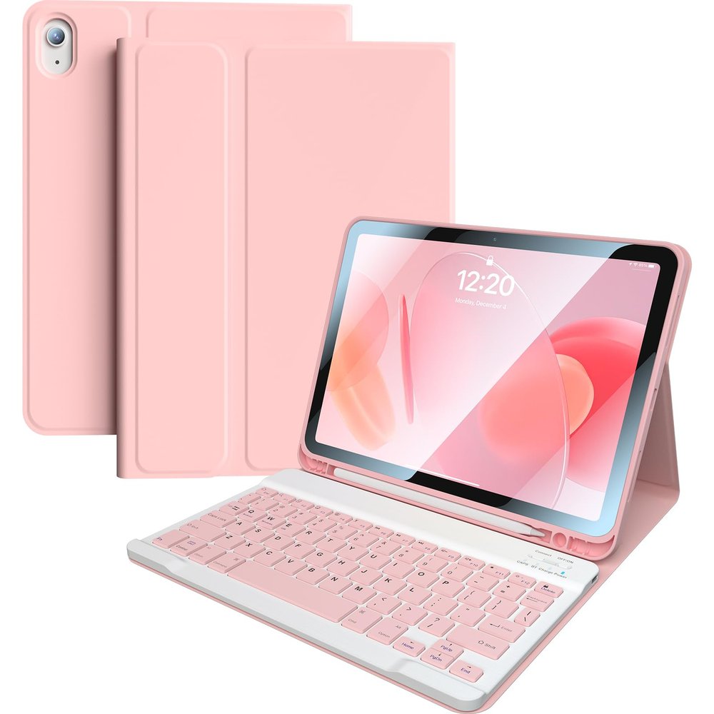 Kiloob for iPad 11th(A16,2025) 10th Generation Case with Keyboard 10.9 inch Wireless Detachable Folio Keyboard Cover with Pencil Holder for New iPad 10th Gen 2022 (Pink)