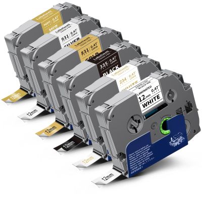 Labelwell 6-Pack Compatible TZe Label Tape 12mm 0.47 Inch Laminated Multi-Color TZ TZe-231 234 335 831 931 MQ835 TZe231 for PT-H110 D200 D210 D220 Label Maker, White/Gold/Sliver/Black