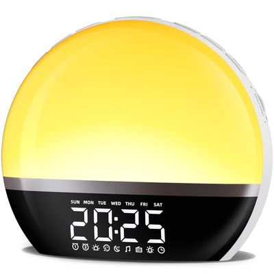 SoundLegend FM Radio Sunrise Alarm Clock Sound Machine Wake-Up Light Sunrise Sunset Simulation Adjustable Volume Brightness Sleep Aid 13 Colors 23 Sounds 28 Tunes Snooze Dual Alarm 4 Timers