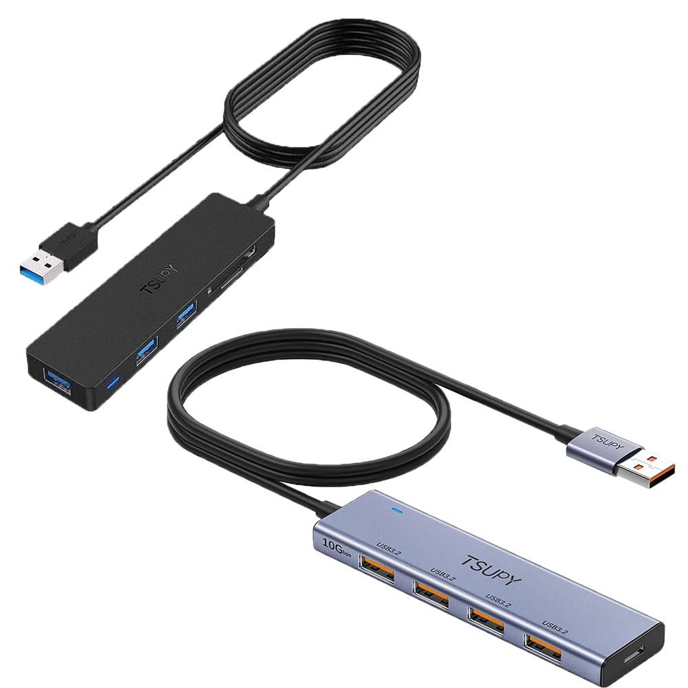 TSUPY USB 3.2 Hub Multi USB Adapter Port Expander with 4ft Cable, USB 3.0 Splitter SD/TF Card Reader & 3 USB 3.0 Ports Compatible for PC, Laptops, Surface Pro, MacBook,