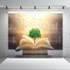 BELECO 5x3ft Fabric Magic Wisdom Book with English Alphabet Backdrop Knowledge Tree in Old Book Blurred Bookshelf Background for Kids Adults Party Graduation Decor Photo Studio Props view 2