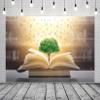 BELECO 5x3ft Fabric Magic Wisdom Book with English Alphabet Backdrop Knowledge Tree in Old Book Blurred Bookshelf Background for Kids Adults Party Graduation Decor Photo Studio Props view 4