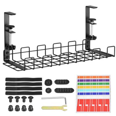 uxcell Cable Management Tray, 1Pcs 15.75'' - Metal Under Desk Cable Management Rack, No Drill Adjustable and Removable Wire Storage Rack for Office Home Computer Cord Organizer (Black)