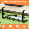 uxcell Cable Management Tray, 1Pcs 15.75'' - Metal Under Desk Cable Management Rack, No Drill Adjustable and Removable Wire Storage Rack for Office Home Computer Cord Organizer (Black) view 3