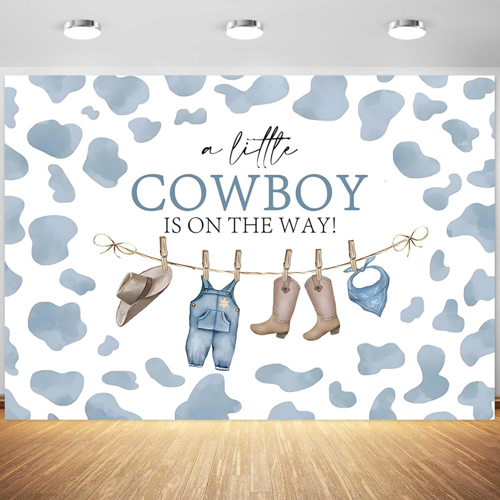 12x8ft Cowboy Baby Shower Backdrop A Little Cowboy is On The Way Photography Background Boy Baby Shower Party Western Theme Decoration Supplies Photo Booth Props