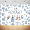 12x8ft Cowboy Baby Shower Backdrop A Little Cowboy is On The Way Photography Background Boy Baby Shower Party Western Theme Decoration Supplies Photo Booth Props view 1
