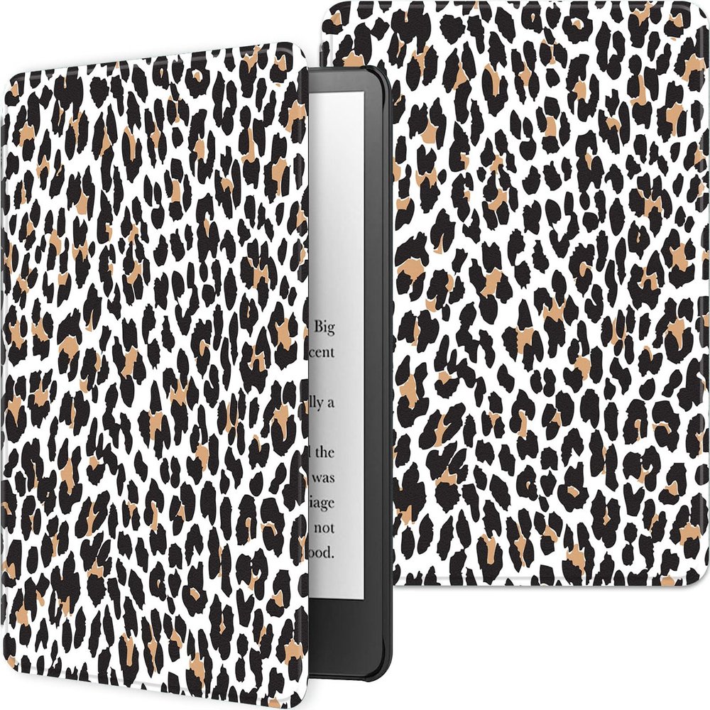 Qindaiwen Case for 6.8" Kindle Paperwhite 11th Generation 2021 Lightweight PU Leather Cover with Auto Wake/Sleep for Amazon Kindle Paperwhite 2021 Signature Edition/Kids E-Reader, Leopard Print