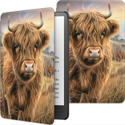 Qindaiwen Case for 6.8" Kindle Paperwhite 11th Generation 2021 Lightweight PU Leather Cover with Auto Wake/Sleep for Amazon Kindle Paperwhite 2021 Signature Edition/Kids E-Reader, Highland Woolly Cow