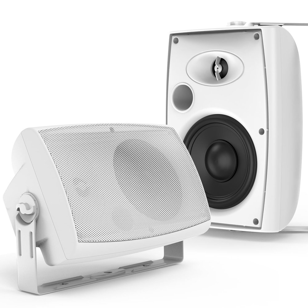 STUDIOFINIX 6.5-Inch 400W Outdoor Bluetooth Speakers Waterproof Wired, Wall-Mount Waterproof Speaker System for Patio, Home, Poolside, Deck, Backyard (Pair,White)