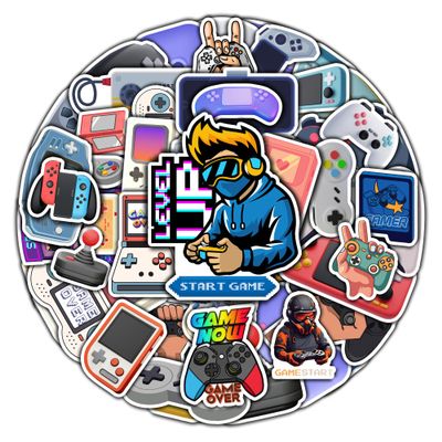 BIGZORO Pack 50 PCS Gamepad Stickers Game Controller Handle Vinyl Decals Waterproof Cute Cartoon Gaming Decor Bumper Water Bottles Laptop Bicycle Guitar for Kids Teens Adults Gamer