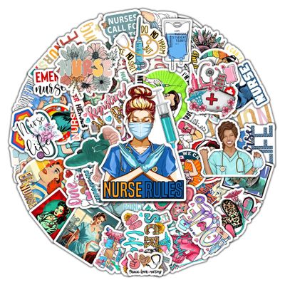 BIGZORO Pack 50 PCS Nurse Stickers Nursing Waterproof Vinyl Decals Decorations Patches Laptop Bumper Water Bottles Luggage Bike Journal Skateboard Computer Accessories for Work
