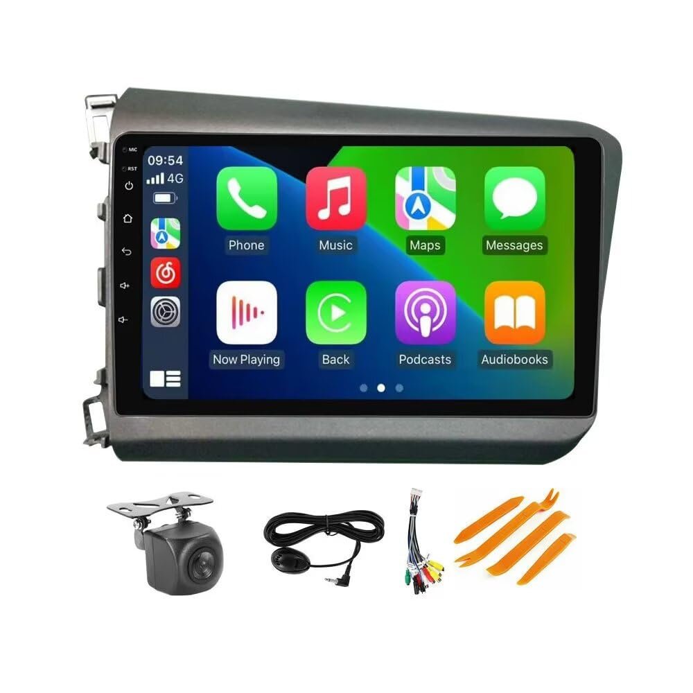4+64GB 8-Core 9" Car Radio Stereo for Honda Civic 2012 2013 2014 2015 Dash Kit, Android 13 GPS Navigation Multimedia Player with Car-Play Android Auto/Rear View