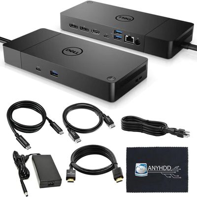 Dell WD19S Docking Station Dual Monitor Bundle - 180W, Supports 4K Display, Dell Dock with 180W Power Supply + Anyhdd 4K HDMI Cable + 4K DisplayPort Cable + USB-C Cable + Microfiber Cloth Included