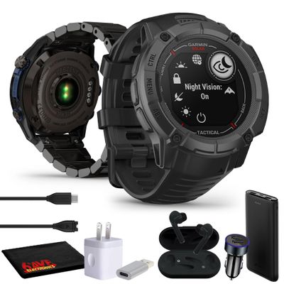 Garmin Instinct 2X Solar - Tactical Edition Black, Rugged Outdoor GPS Smartwatch for Men, Solar Charging Capability, Ballistics Calculator Built-in Flashlight Smart Watch Bundle with Accessories