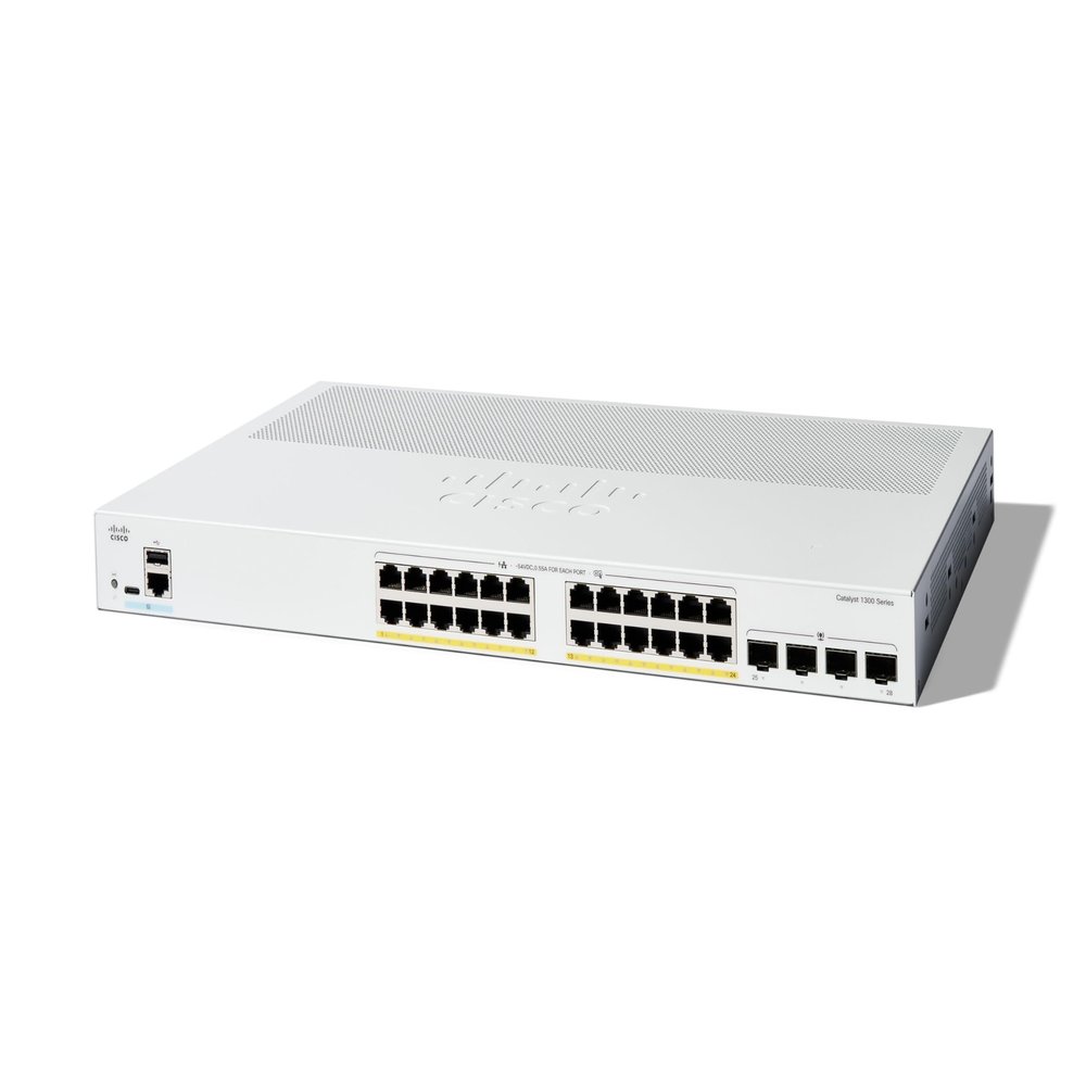 Cisco Catalyst 1300-24P-4G Managed Switch, 24 Port GE, PoE, 4x1GE SFP, Limited Lifetime Protection (C1300-24P-4G) (Renewed)