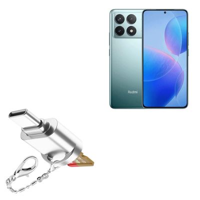 BoxWave Adapter Compatible with Xiaomi Redmi K70 - Micro SD Card miniReader, USB Type-C OTG Reader USB3.0 Adapter Keychain - Metallic Silver