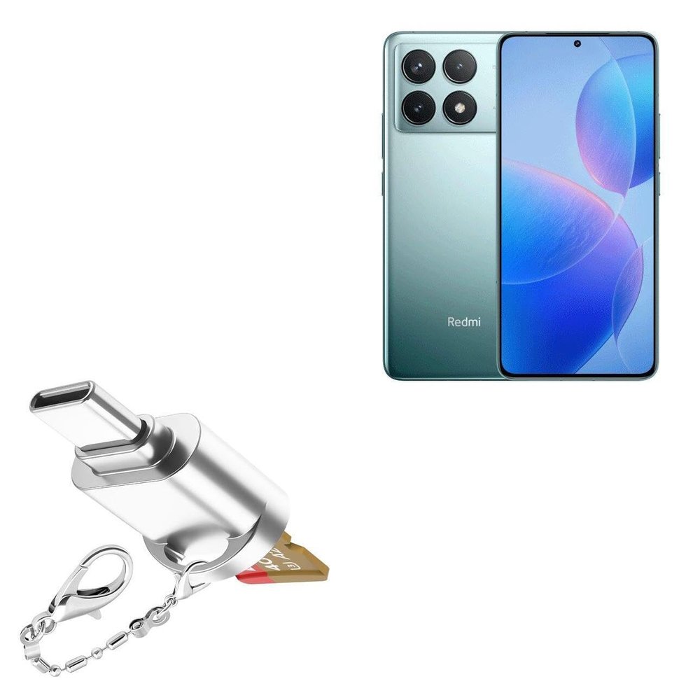 BoxWave Adapter Compatible with Xiaomi Redmi K70 - Micro SD Card miniReader, USB Type-C OTG Reader USB3.0 Adapter Keychain - Metallic Silver