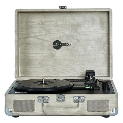 Arkrocket Curiosity Suitcase Bluetooth Turntable Vintage 3-Speed Record Player with Built-in Speakers Upgraded Turntable Audio Sound (Grey Wood Grain)