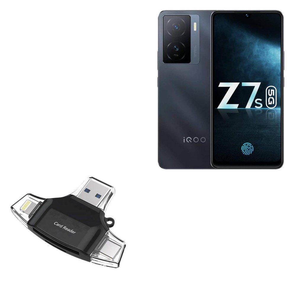 BoxWave Smart Gadget Compatible with iQOO Z7s - AllReader SD Card Reader, microSD Card Reader SD Compact USB - Jet Black