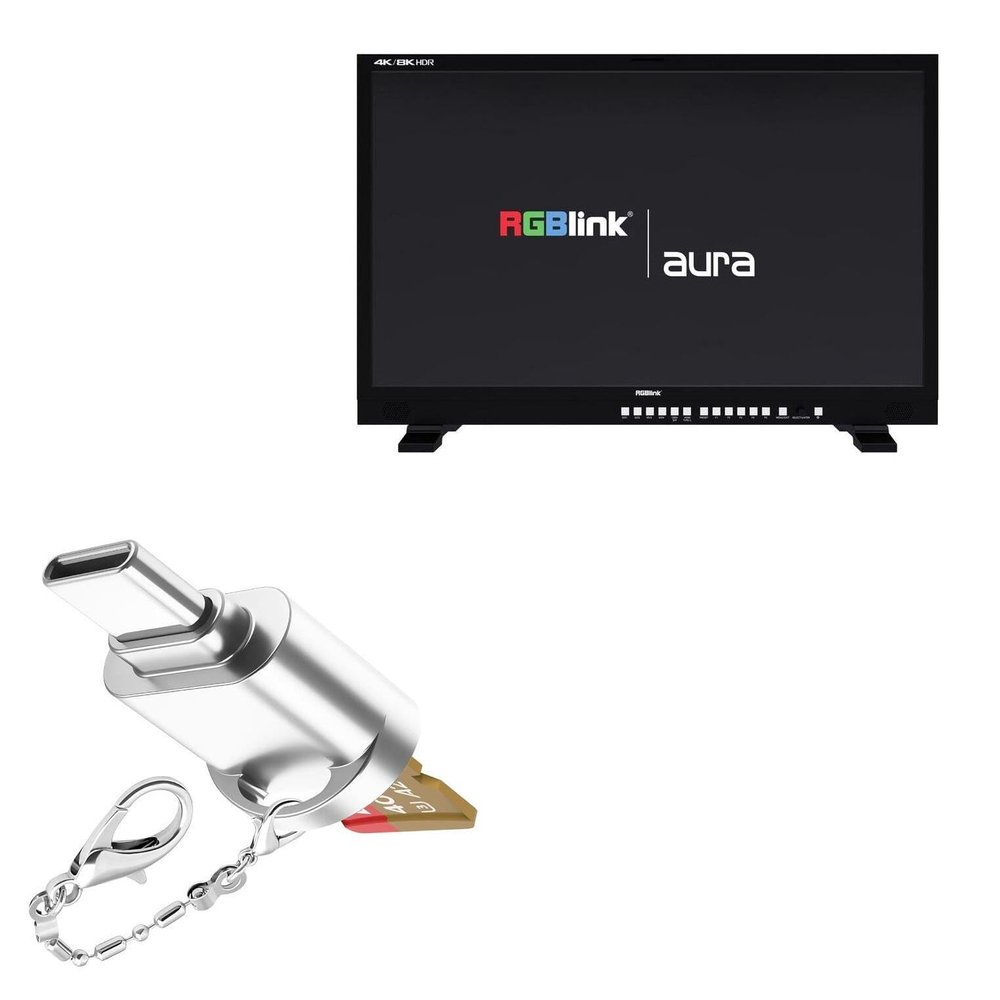 BoxWave Adapter Compatible with RGBlink Aura UHD Monitor (24 in) - Micro SD Card miniReader, USB Type-C OTG Reader USB3.0 Adapter Keychain - Metallic Silver