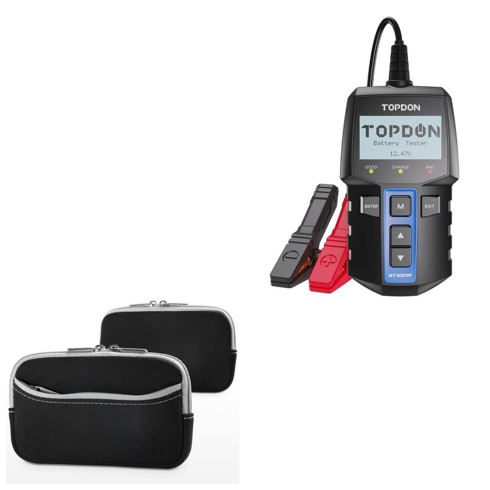 BoxWave Case Compatible with Topdon BT100W - SoftSuit with Pocket, Soft Pouch Neoprene Cover Sleeve Zipper Pocket - Jet Black with Grey Trim