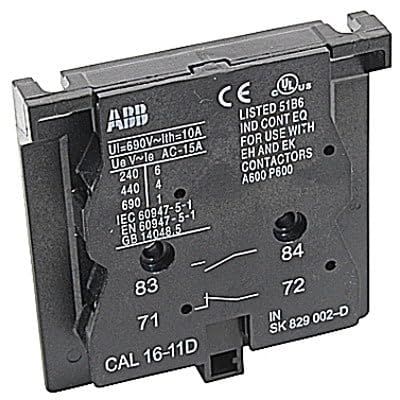 CAL16-11D, Auxiliary Contact Block, 2 Pole, instantaneous NO NC, Right Outer Side Mt, SK829002-D