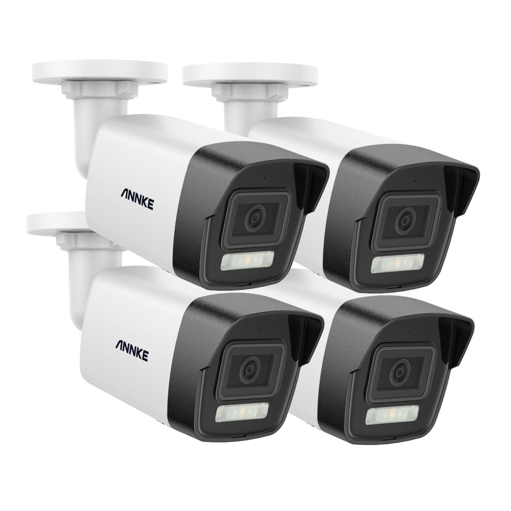 ANNKE 8MP 4K Security Camera Outdoor, 4pcs Bullet Surveillance Cameras, PoE IP Camera with Smart Dual Light, 100ft Night Vision, Human&Vehicle Detection, IP67 Waterproof, Built-in Microphone