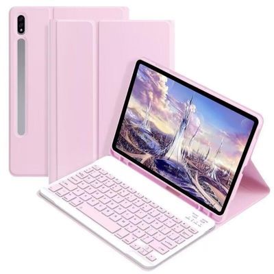 AnMengXinLing Keyboard Case for Galaxy Tab A11 Plus/A9 Plus 5G 11 Inch, with S Pen Holder,Candy Colors Slim Protective Cover with Magnetic Detachable Keyboard for Galaxy tab A9+/A11+Pink