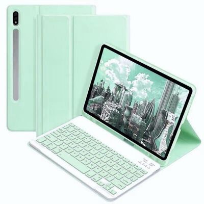 AnMengXinLing Galaxy Tab A8 10.5inch Tablet Case with Keyboard, Candy Colors Slim Protective Cover with Magnetic Detachable Keyboard with S Pen Holder for Tab A8 10.5" SM-X200/X205/X207Mint Green