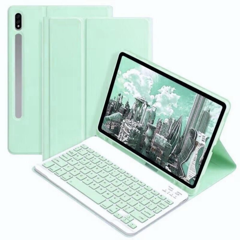 AnMengXinLing Galaxy Tab A8 10.5inch Tablet Case with Keyboard, Candy Colors Slim Protective Cover with Magnetic Detachable Keyboard with S Pen Holder for Tab A8 10.5" SM-X200/X205/X207Mint Green