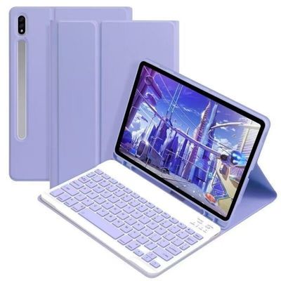 AnMengXinLing Keyboard Case for Galaxy Tab A11 / A9 (8.7 Inch 2025/2023) with S Pen Holder, Cute Candy Slim Protective Cover with Magnetic Detachable Bluetooth KeyboardPurple